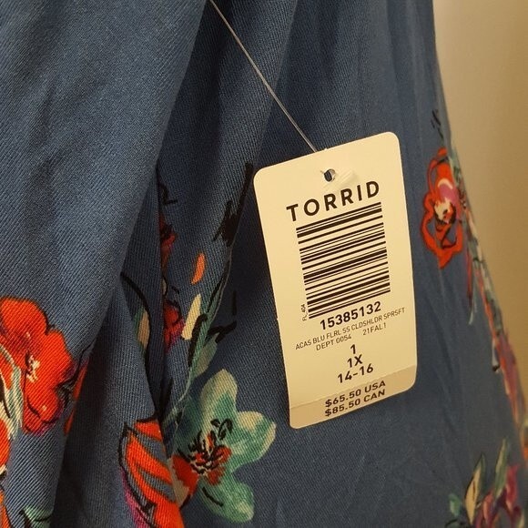 Torrid Super Soft Cold Shoulder Blue Floral Dress NEW - Picture 5 of 7
